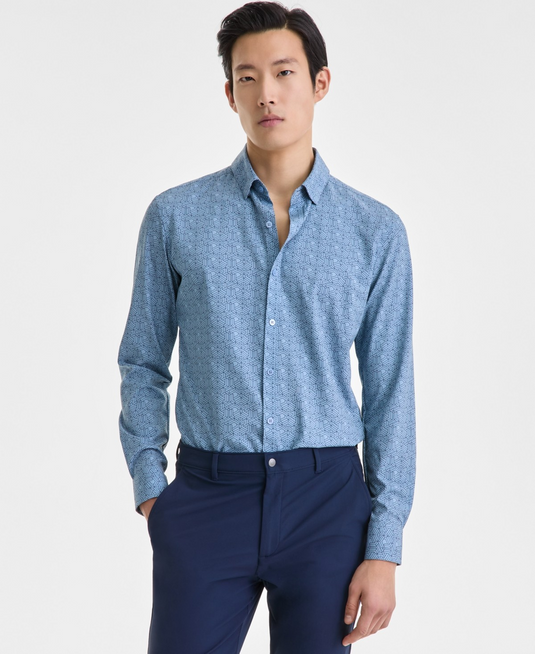 Translation missing: en.Alfani Men's Illusion Geo Print Button-Front Performance Shirt Blue Fog-2XL