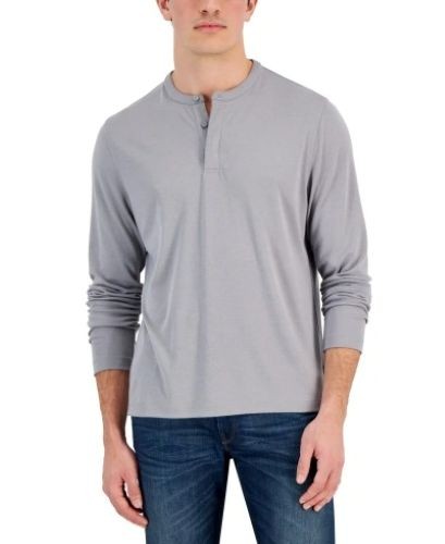 Translation missing: en.Alfani Henley T-Shirt Alfatech Men's Small Storm Grey Stretch Long Sleeve