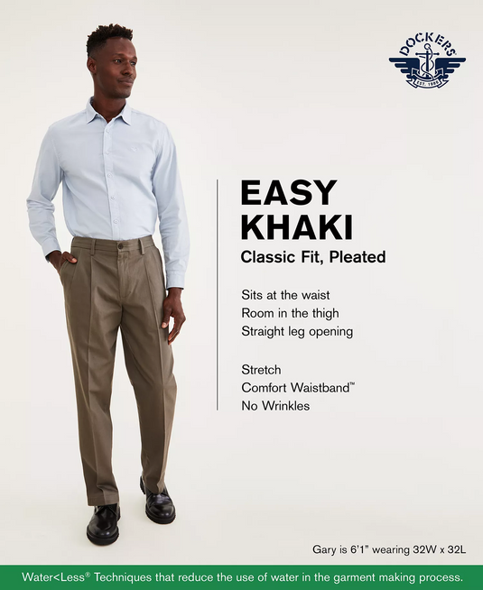 Translation missing: en.Dockers Men's Classic Fit Easy Pleated Khaki Pants, Stretch Flex Navy-33x30