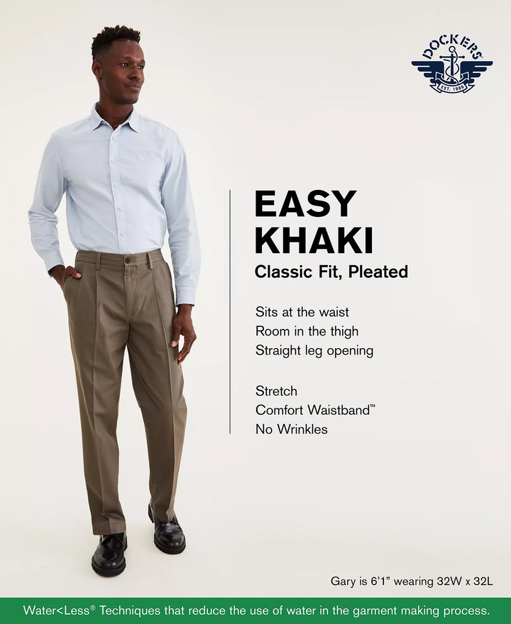 Translation missing: en.Dockers Men's Classic Fit Easy Pleated Khaki Pants, Stretch Flex Navy-33x30