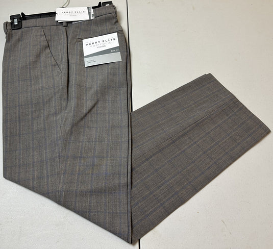 Translation missing: en.Perry Ellis Portfolio Mens Slim-Fit Flat Front Dress Pants-Mushroom Grey 30x29