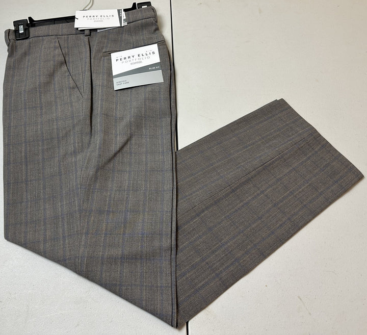 Translation missing: en.Perry Ellis Portfolio Mens Slim-Fit Flat Front Dress Pants-Mushroom Grey 30x29
