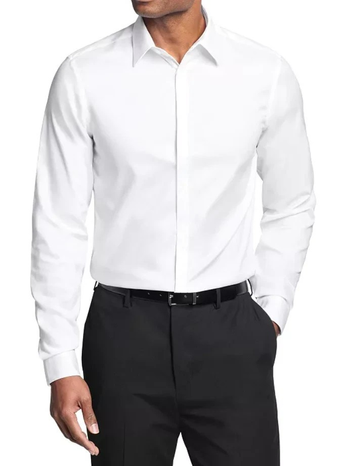 Translation missing: en.Calvin Klein Mens Dress Shirt Steel Stretch Slim Fit Covered Placket White-16