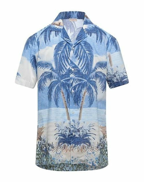 Translation missing: en.Altea Men's Premium Italian Cotton Palms Hawaiian  Button-Down Shirt-Size Small