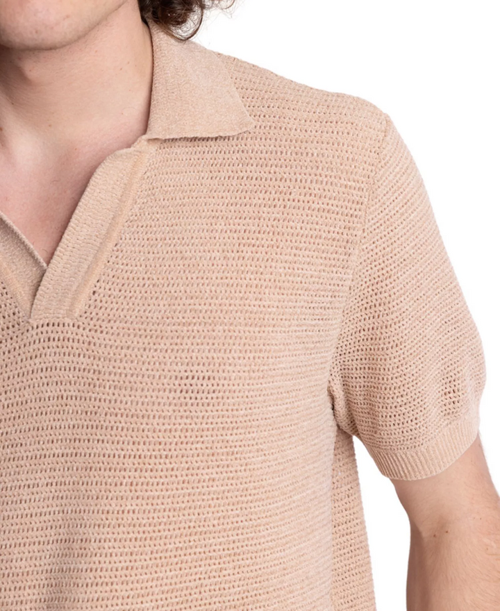 Translation missing: en.Paisley &amp; Gray Mens Slim Fit Short Sleeve Open Collar Knit Polo Sweater Tan-2XL