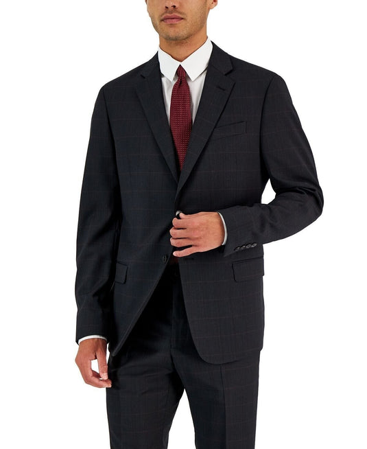 Translation missing: en.AX Armani Exchange Mens Wool Blazer Grey With Merlot Windowpane 44L