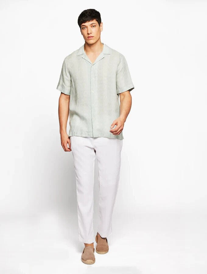 Translation missing: en.Frescobol Carioca  Men's Roberto Copacabana Sombra Print Linen Shirt Green-XL