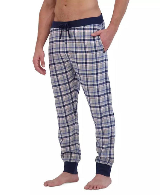 Translation missing: en.Hanes Men's 2-Pc. Henley Crew Top &amp; Ultra Soft Flannel Jogger Sleep Set Blue-Med