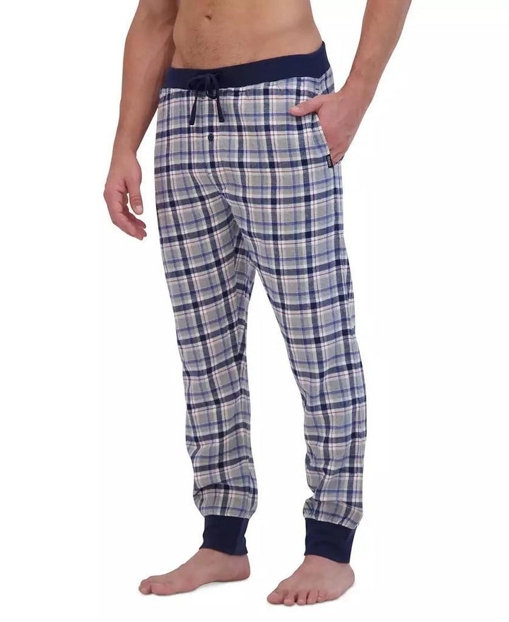 Translation missing: en.Hanes Men's 2-Pc. Henley Crew Top &amp; Ultra Soft Flannel Jogger Sleep Set Blue-Med