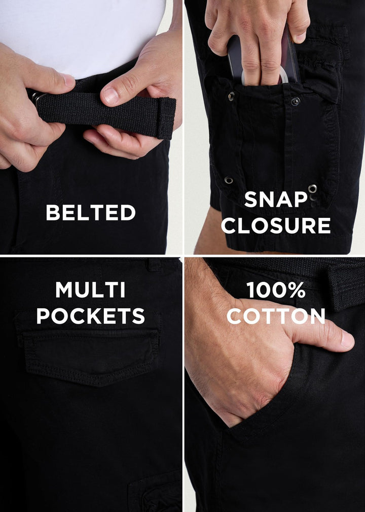 Translation missing: en.RAW X Men's Belted Classic Fit 12.5" Cotton Cargo Shorts Black-Size 38W