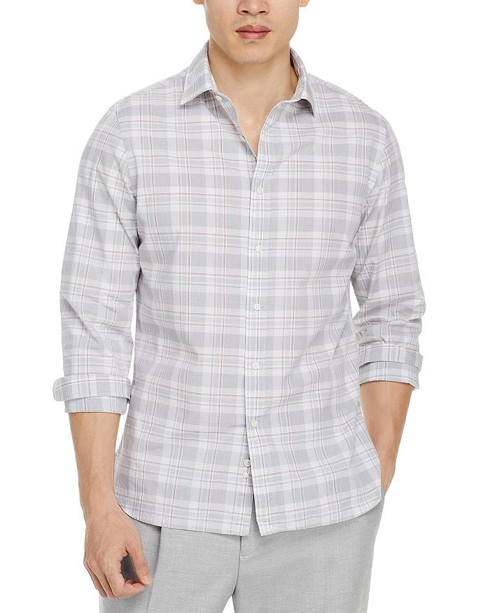 Translation missing: en.The Mens Store Casual Stretch Slim Fit Plaid Button-Down Shirt Gray Multi-Medium