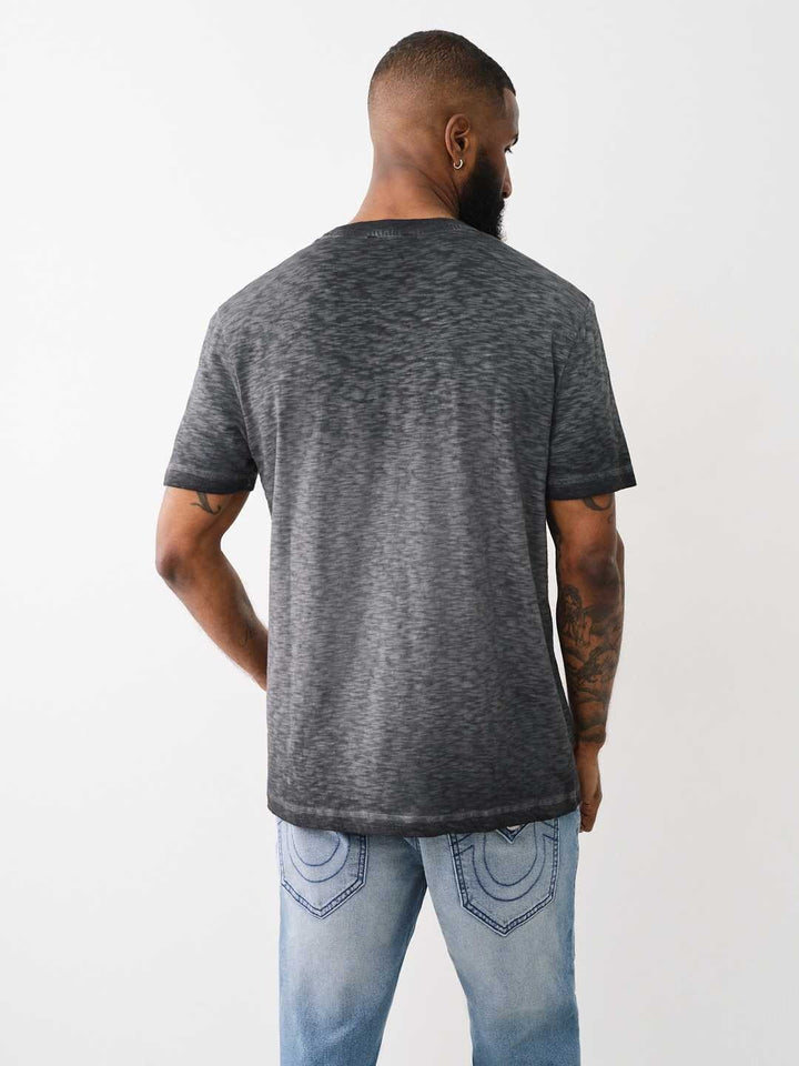 Translation missing: en.True Religion Henley Shirt Men's Small Jet Black Short Sleeve Dyed Embro Cotton