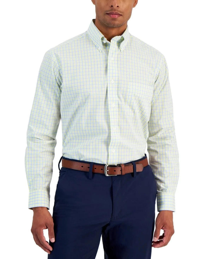 Translation missing: en.Club Room Men's Regular-Fit Gingham Cotton Dress Shirt Yellow Blue-17 32/33