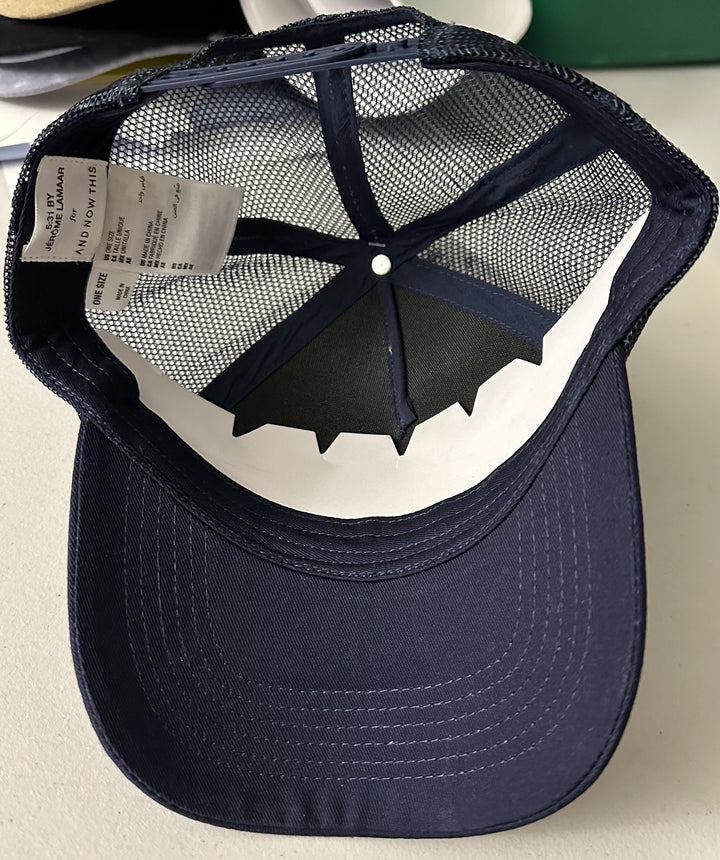 Translation missing: en.ANT 5:31 by JÉRÔME LAMAAR Men's Embroidered Yin &amp; Yang Trucker Hat Batik Navy