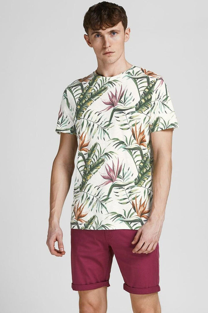 Translation missing: en.Jack &amp; Jones Men's Coastal Tropical-Print T-Shirt in Cloud Dancer-2XL