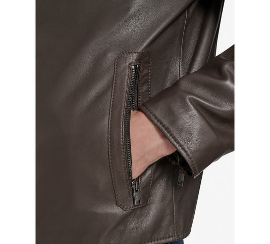 Translation missing: en.Marc New York Men's Maitlin Leather Moto Jacket Racer Style Brown-2XL