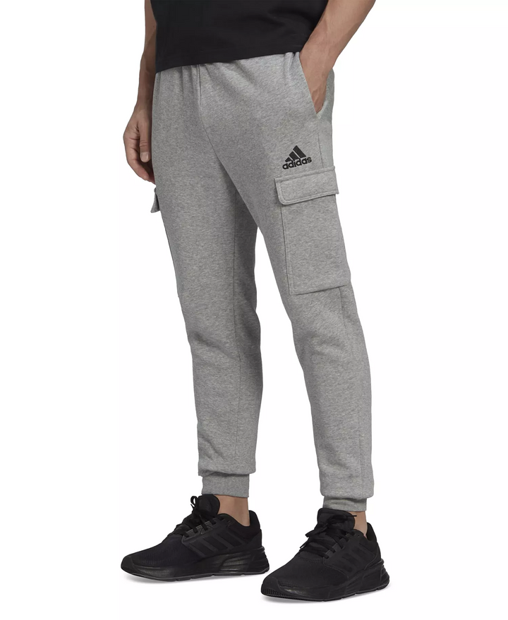 Translation missing: en.adidas Mens Essentials Regular Tapered-Fit Fleece Cargo Joggers Md Gray Htr-2XL