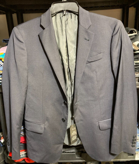 Translation missing: en.AX Armani Exchange Men's Modern-Fit Wool Pindot Blazer in Midnight Blue-42L