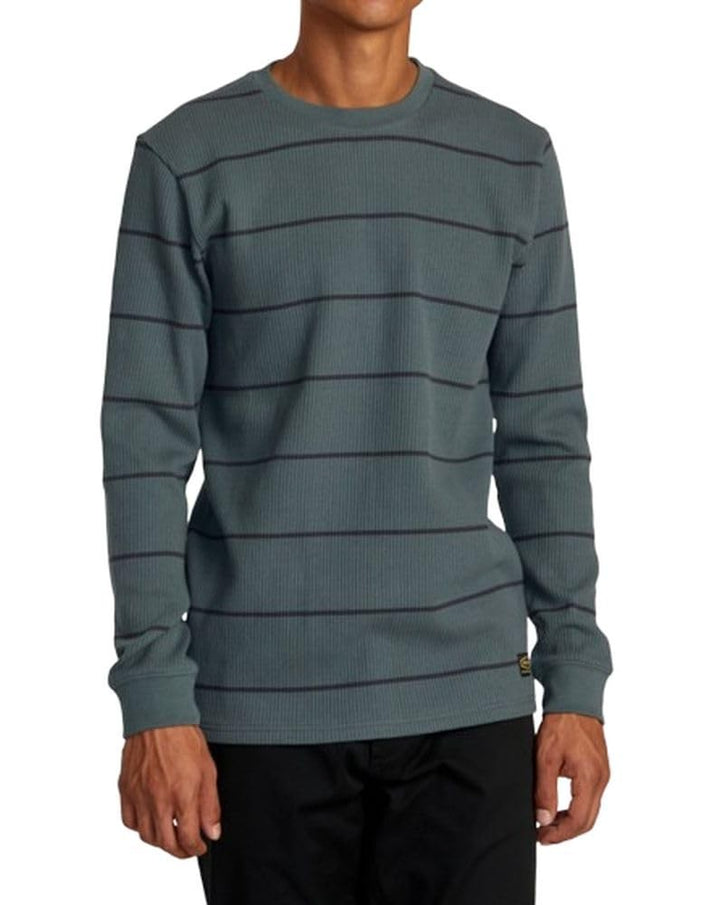 Translation missing: en.RVCA Men's Day Shift Thermal Stripe Long Sleeve T-Shirt Balsam Green, Medium