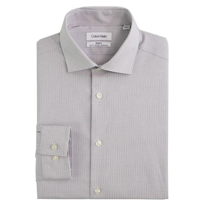 Translation missing: en.Calvin Klein Mens Dress Shirt Steel Stretch Slim Fit Check Pink Multi-15.5 34/35