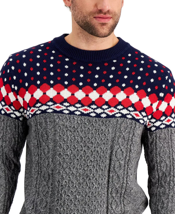 Translation missing: en.Club Room Men's Fair Isle Sweater in Navy Blue Combo-XL