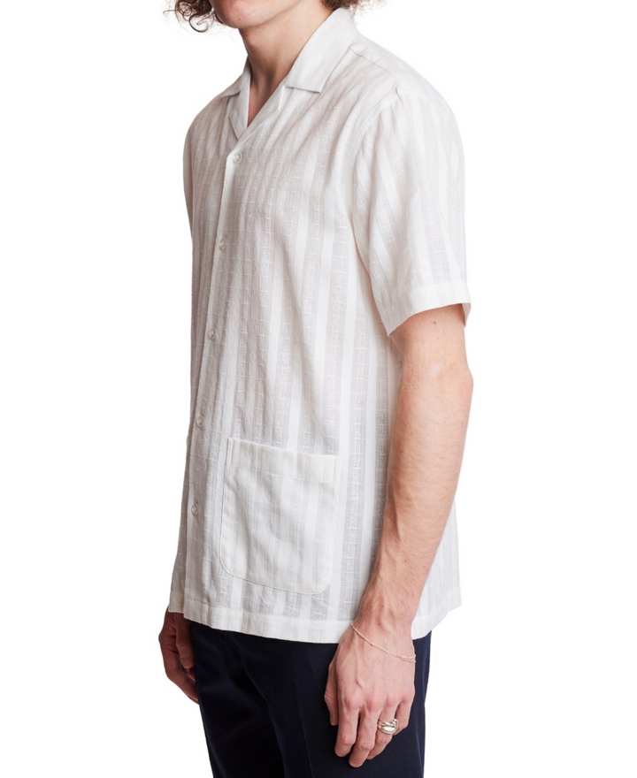 Translation missing: en.Paisley &amp; Gray Men's Slim Fit Short Sleeve Textured Stripe Camp Shirt White-XL