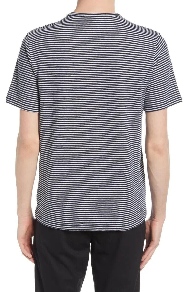 Translation missing: en.Vince Men's Linen &amp; Cotton Stripe T-Shirt in Blue, Size Small
