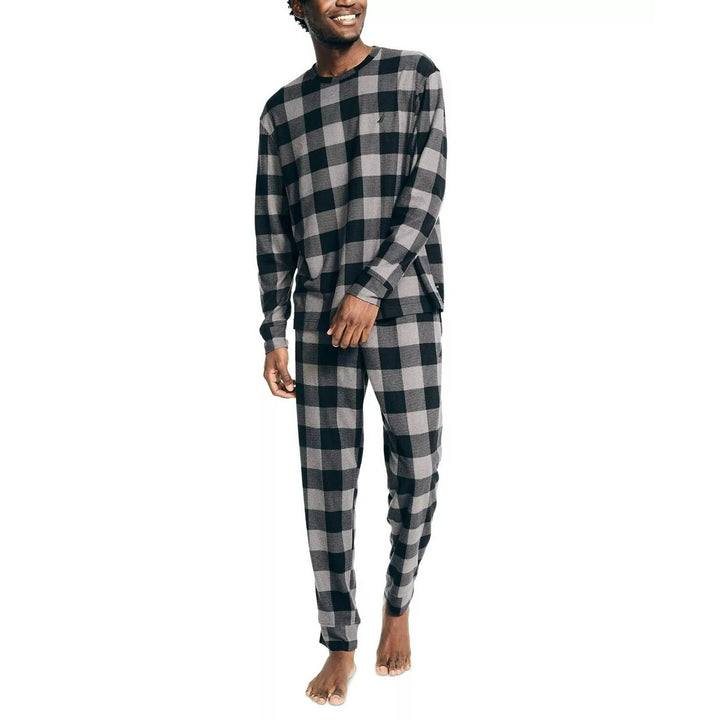 Translation missing: en.Nautica Men's Relaxed Fit 2PC Waffle Buffalo Plaid Pajama Set, Storm Grey-Small