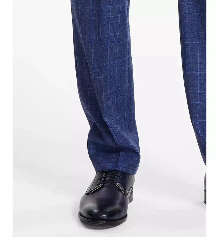 Translation missing: en.Michael Kors Malone Dress Pants Mens 44x32 Blue Plaid Reg-Fit Stretch Wool-Blnd