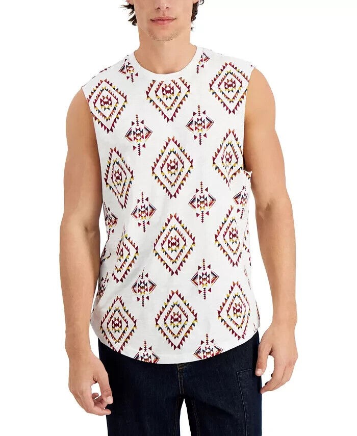 Translation missing: en.Sun + Stone Men's Tribal Muscle Shirt in Bright White Multi-Medium