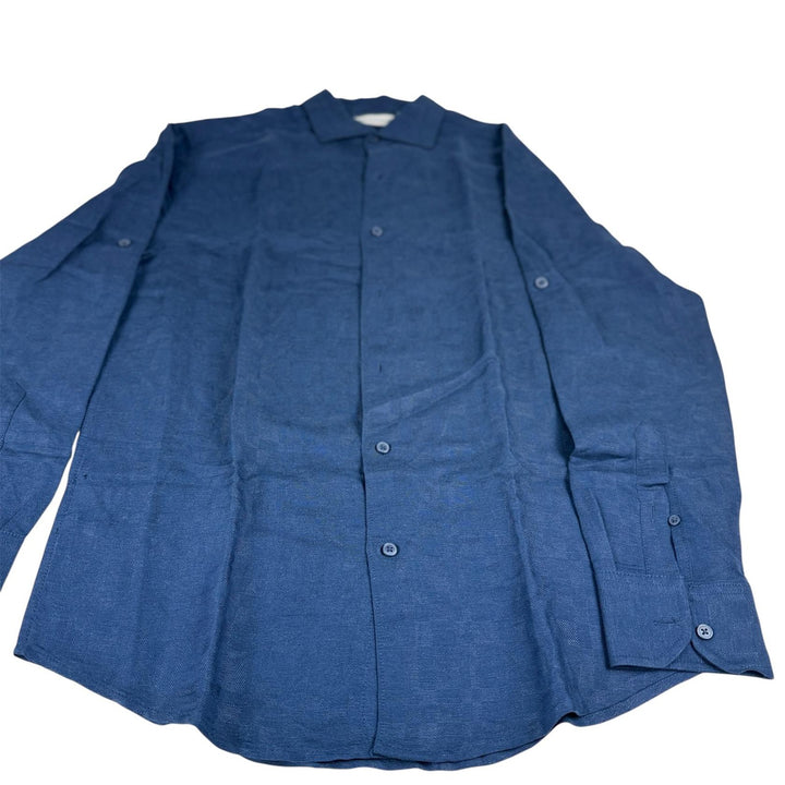 Translation missing: en.Name brand  Mens Regular-Fit Linen-Blend Tonal Shirt in Dress Blue-Small