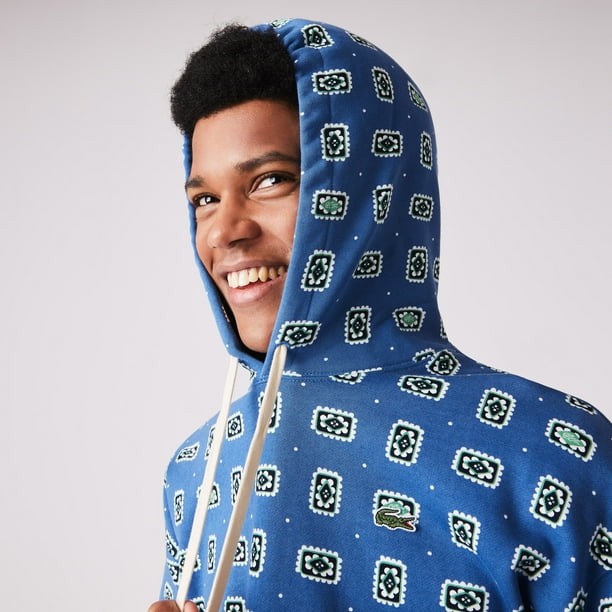 Translation missing: en.Lacoste Men's Lacoste L!VE Loose Fit Hooded Print Cotton Hoodie Blue-Med SH2779
