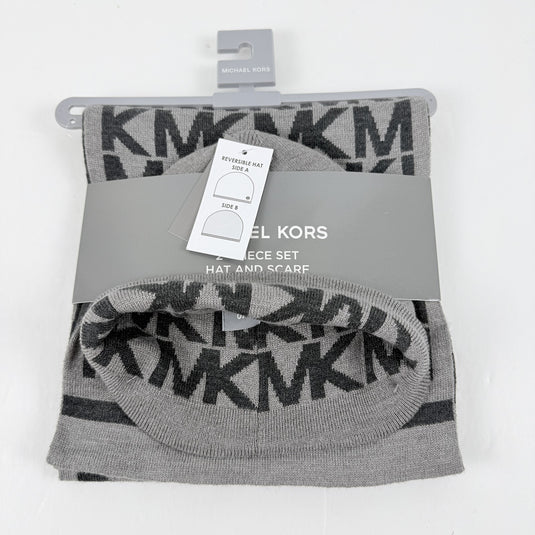 Translation missing: en.Michael Kors Unisex Logo Beanie &amp; Scarf Set in Grey-One Size