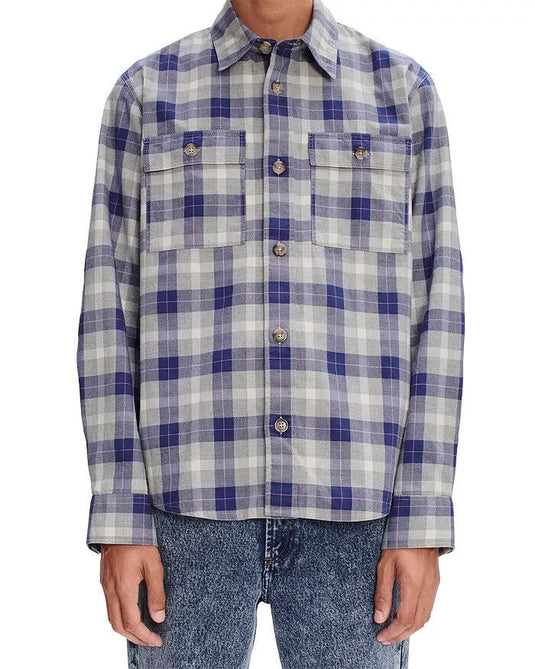 Translation missing: en.A.P.C. Bastian Plaid Two-Pocket Button-Up Overshirt Blue/Grey Multi-2XL