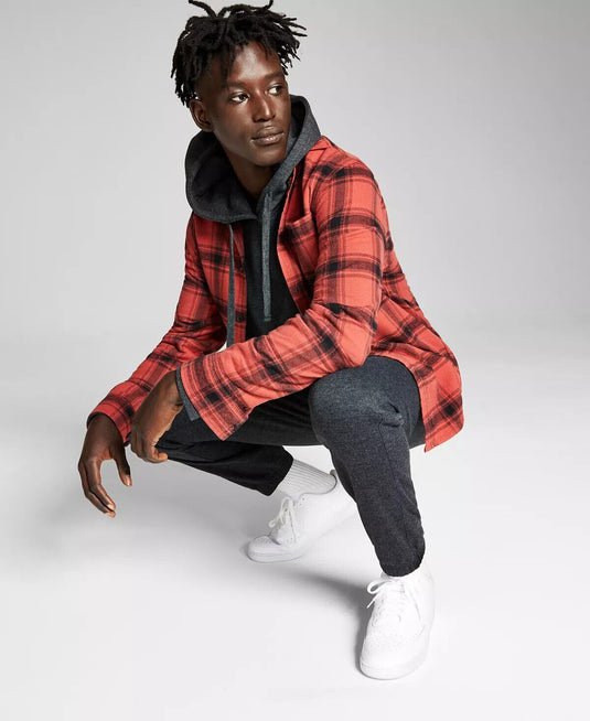 Translation missing: en.And Now This Men's Flannel Button-Up Shirt in Red Combo-Medium
