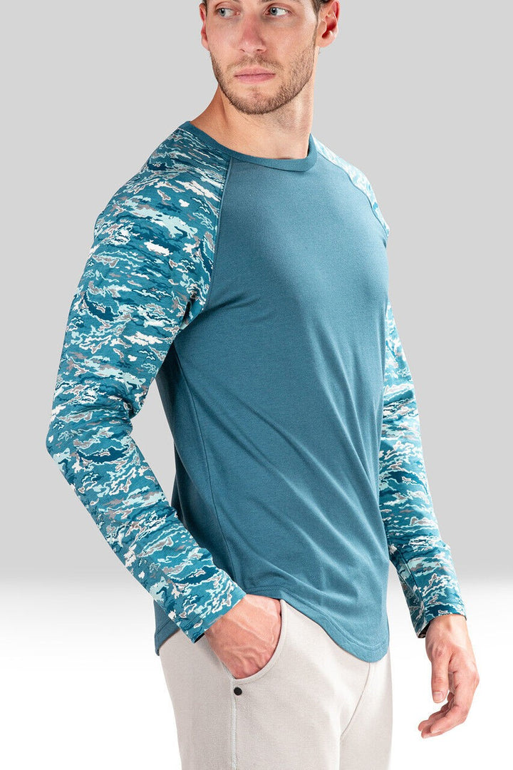 Translation missing: en.Natori Mens Kaede Print Colorblocked Raglan Sleep T-Shirt in Oceanic Blue-Large