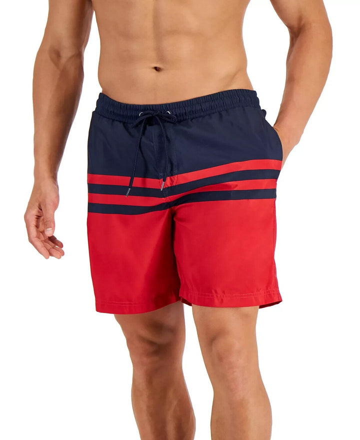 Translation missing: en.Club Room Men's Colorblocked 7" Quick Dry Swim Trunks Fire Red Combo-Small 28-30