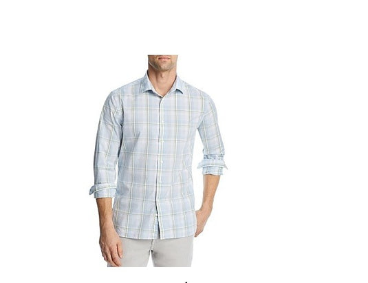 Translation missing: en.The Men's Store at Major Dept Store Casual Stretch Plaid Slim Shirt Blue Sage-M