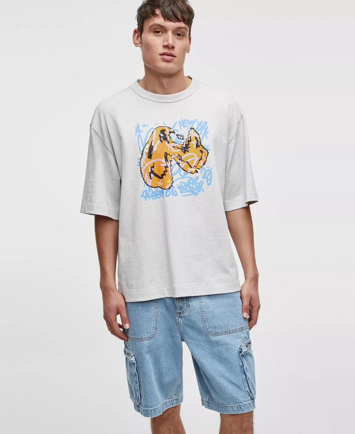 Translation missing: en.Mode of One Men's Short-Sleeve Smile Face T-Shirt Heather Gray Relaxed Fit-Small