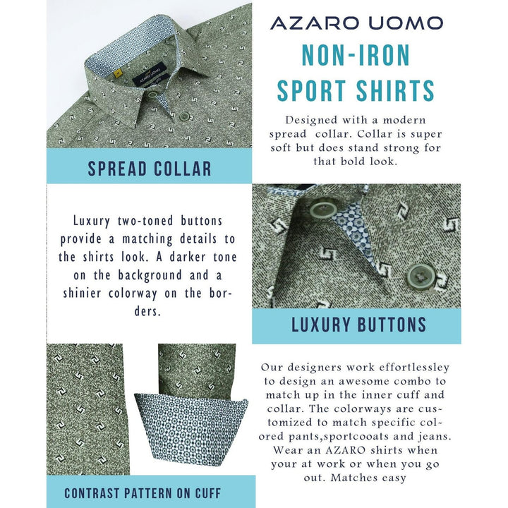 Translation missing: en.Azaro Uomo Men s Slim Fit L/S Geometric Button Down Shirt AZ303-33-NAVY-Large