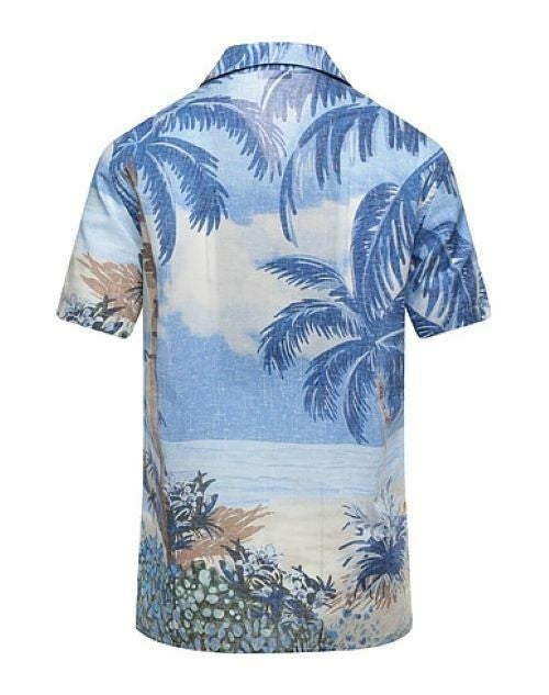 Translation missing: en.Altea Men's Premium Italian Cotton Palms Hawaiian  Button-Down Shirt-Size Small