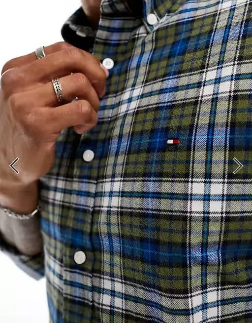 Translation missing: en.Tommy Hilfiger Regular-Fit Brushed Plaid Shirt - Putting Green / Multi-Small