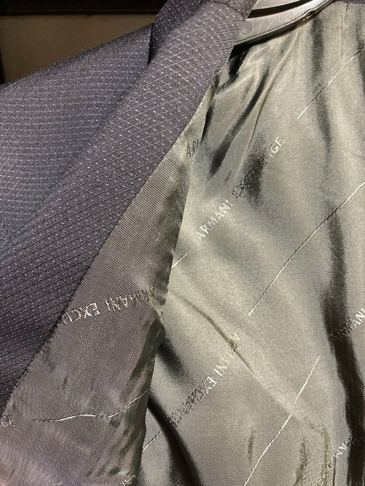 Translation missing: en.AX Armani Exchange Men's Modern-Fit Wool Pindot Blazer in Midnight Blue-38S