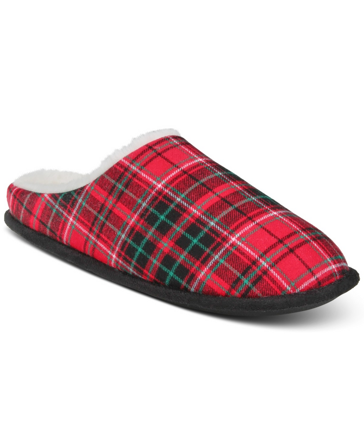 Translation missing: en.Club Room Eden Barn Plaid Comfort Soles Hoodback Slippers Red Multi-Medium 8-9