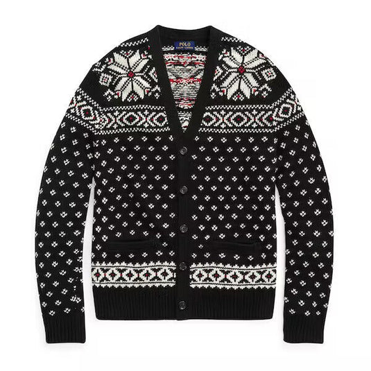 Translation missing: en.Polo Ralph Lauren Men's Snowflake Cotton-Cashmere Cardigan Black Multi-XL