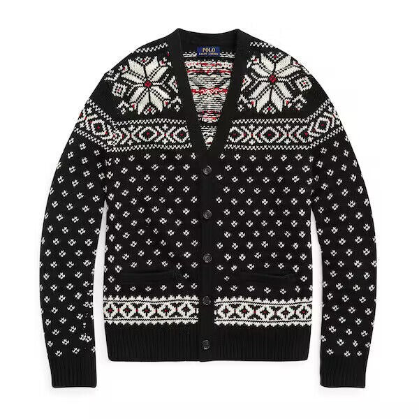 Translation missing: en.Polo Ralph Lauren Men's Snowflake Cotton-Cashmere Cardigan Black Multi-XL