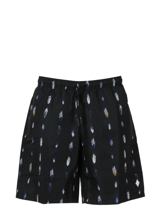 Translation missing: en.MARCELO BURLON COUNTY OF MILAN Feather-print Swim Shorts In Black-Size XL