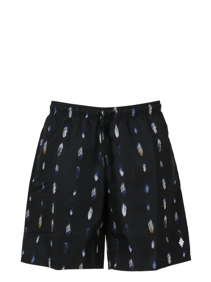 Translation missing: en.MARCELO BURLON COUNTY OF MILAN Feather-print Swim Shorts In Black-Size XL