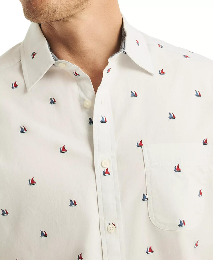 Translation missing: en.Nautica Men's Short Sleeve Button Front Sailboat Print Shirt Bright White-Medium