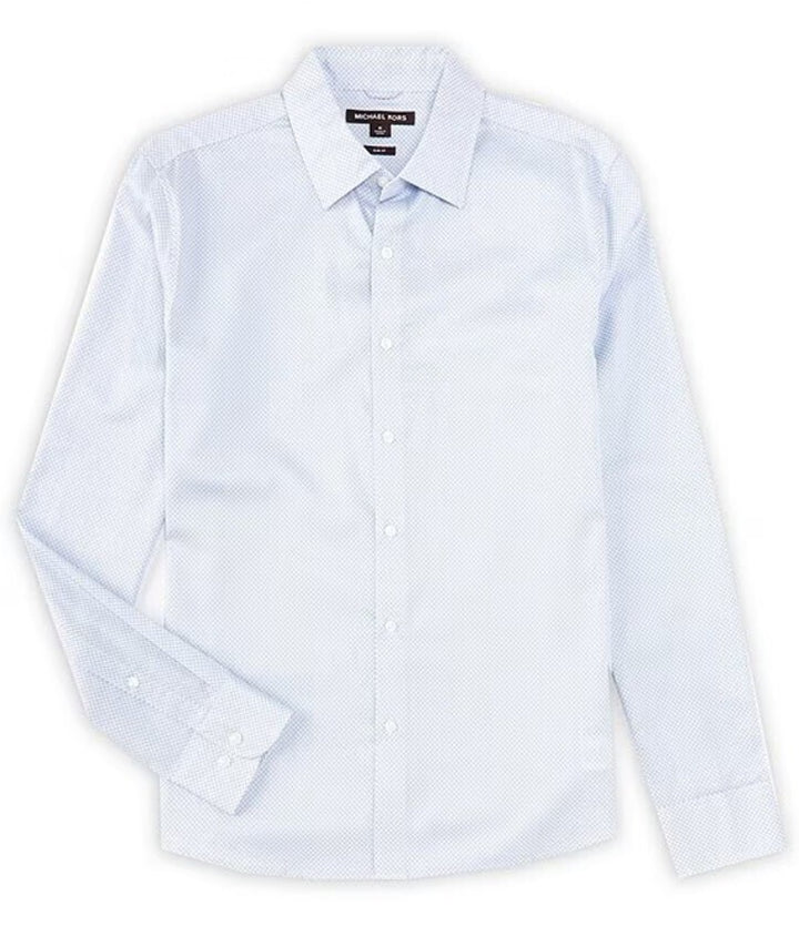 Translation missing: en.Michael Kors Slim Fit Stretch Pixel Mosaic Print Woven Shirt White/Blue-2XL